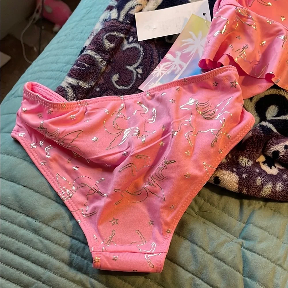 NWT Pink Platinum Unicorn Bikini Set Punk and Silver 5/6‎ Beach Travel Pool